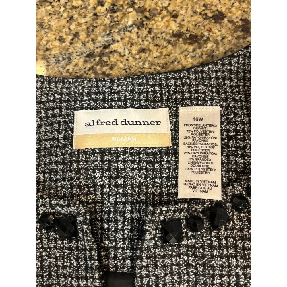 Alfred Dunner Woman‎ 16W Oscar Night Jacket Black White Tweed Beaded Zip Church